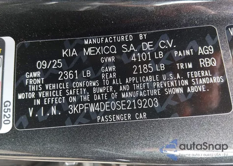 2025 Kia K4 Gt-Line z USA, uszkodzony, nr VIN 3KPFW4DE0SE219203